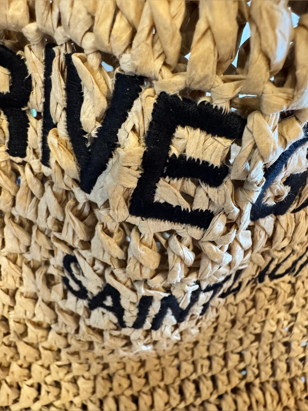 AUTHENTIC Saint Laurent Rive Gauche Embroidered Raffia Tote Shoulder Bag - Picture 3 of 9